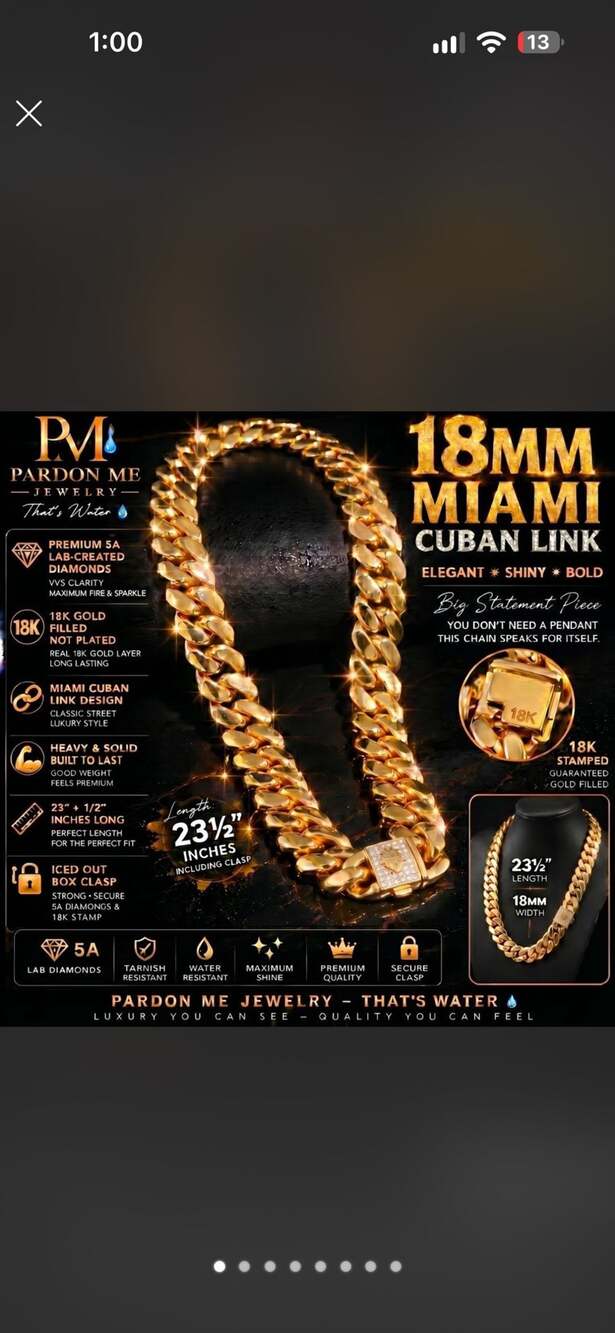 18MM Miami Cuban Link 23.5” 18K Gold-Filled Necklace